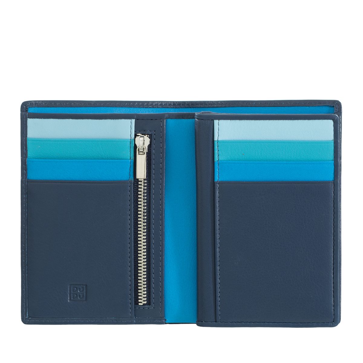 Mans leather folding wallet with inner zip - Blue