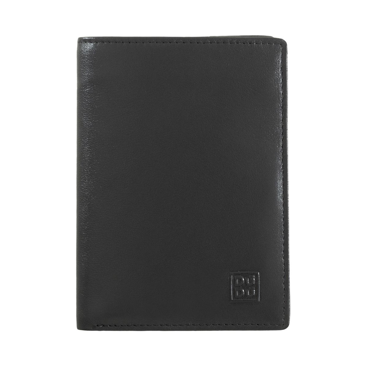 DuDu Mans leather folding wallet with inner zip - Black