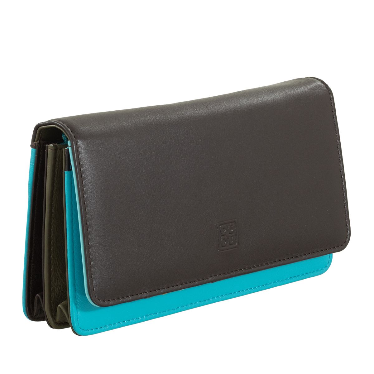 DuDu Ladies leather multi color wallet - Dark Brown