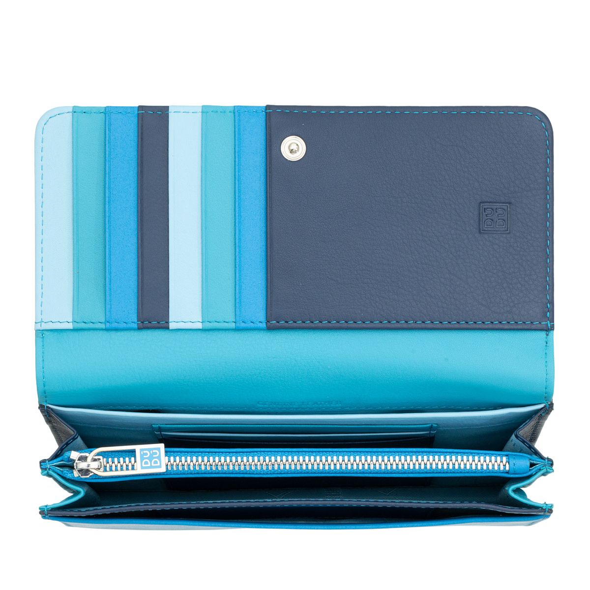 DuDu Womans leather multi color wallet with flap - Blue