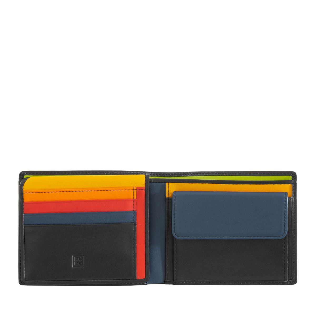 DuDu Leather classic multi color wallet with coin purse and inside flap - Black