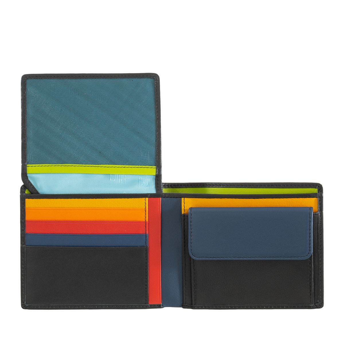 Leather classic multi color wallet with coin purse and inside flap - Black