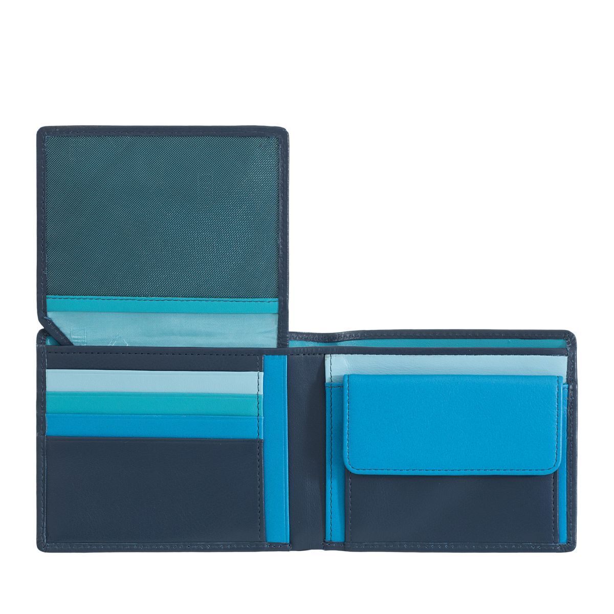 DuDu Leather classic multi color wallet with coin purse and inside flap - Blue