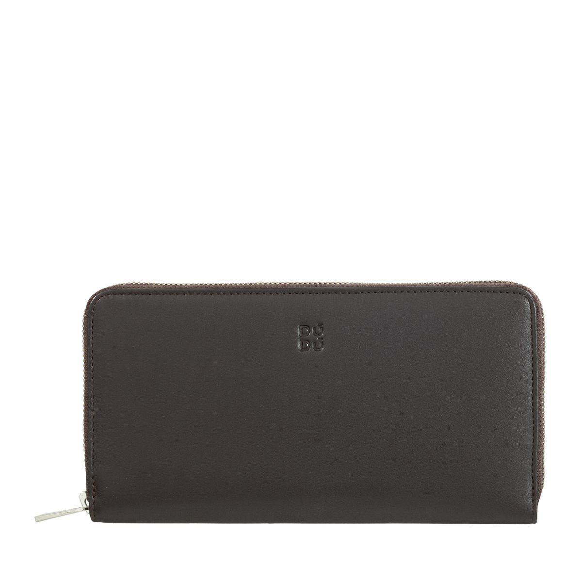 DuDu Leather zipper RFID wallet women's Colorful - Dark Brown
