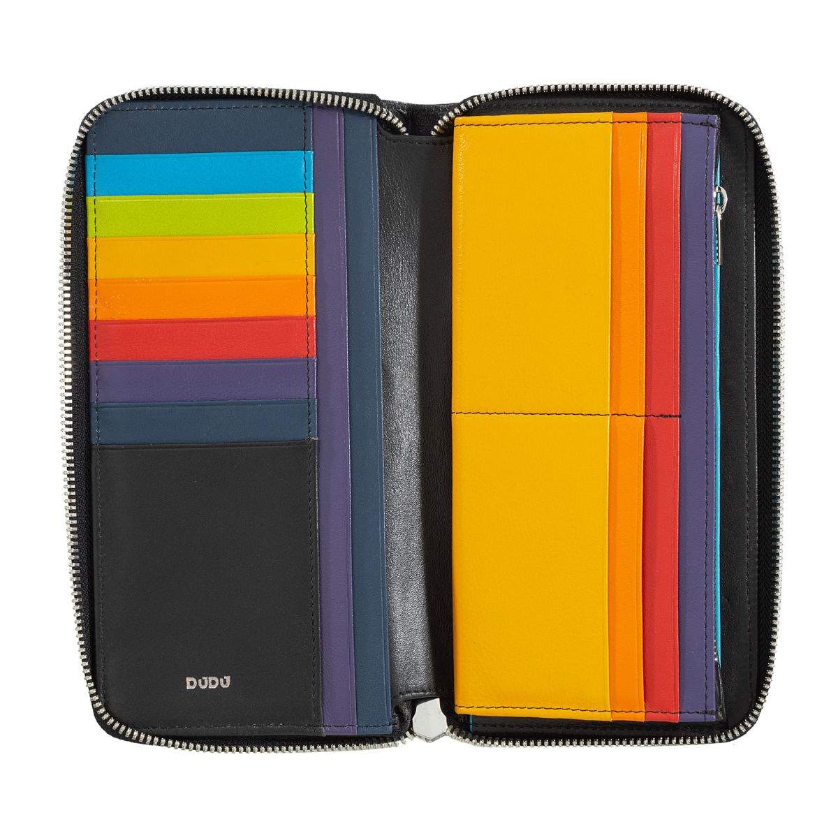 DuDu Leather zipper RFID wallet women's Colorful - Black