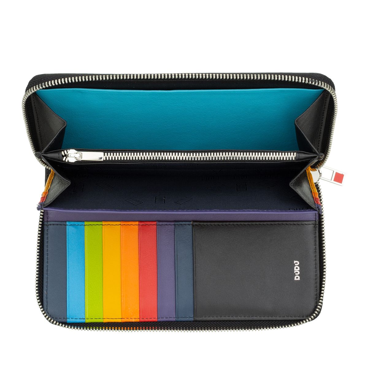 DuDu Leather zipper RFID wallet women's Colorful - Black