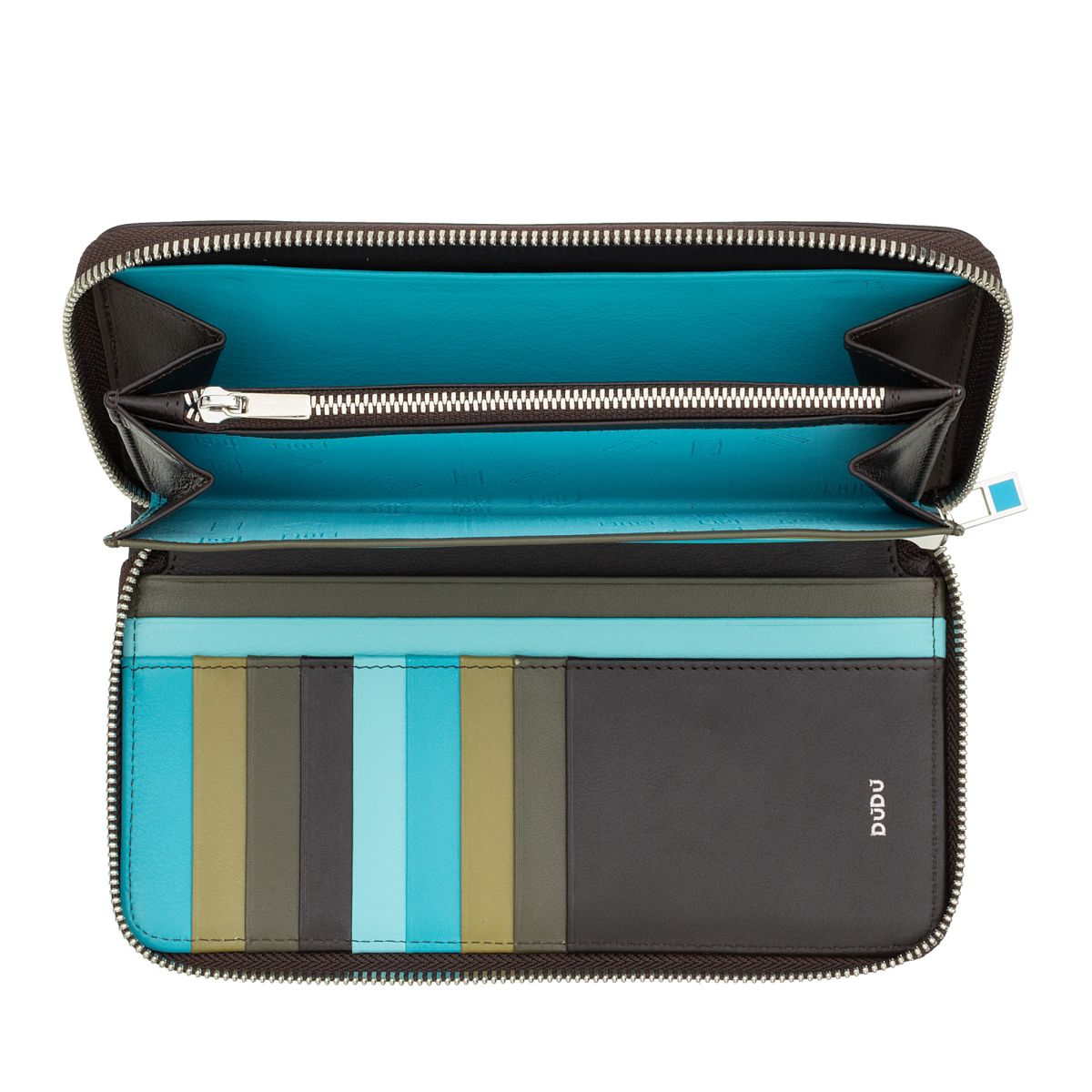 DuDu Leather zipper RFID wallet women's Colorful - Dark Brown