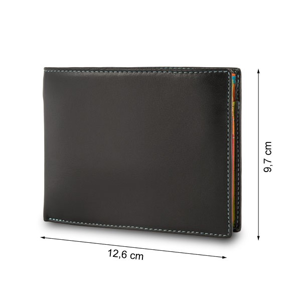 DuDu Leather classic multi color wallet with coin purse and inside flap with RFID - Black