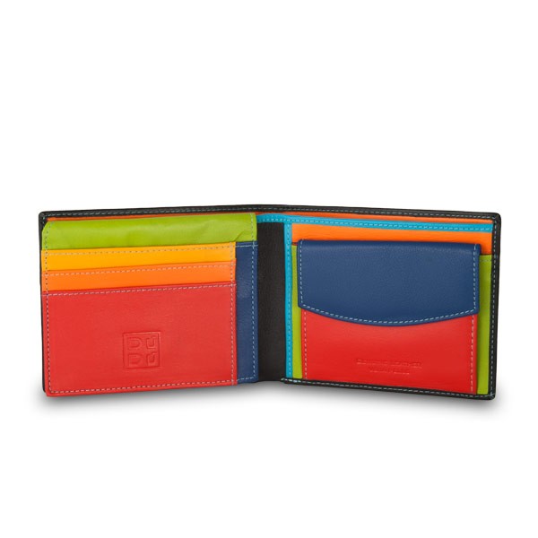 DuDu Leather classic multi color wallet with coin purse and inside flap with RFID - Black