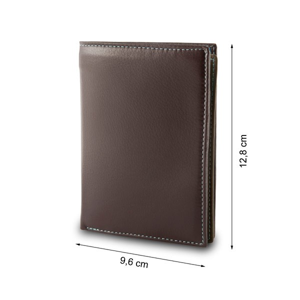 DuDu Mans leather folding wallet with inner zip - Dark Brown