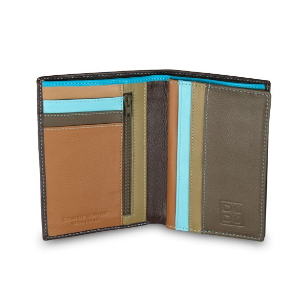 DuDu Mans leather folding wallet with inner zip - Dark Brown