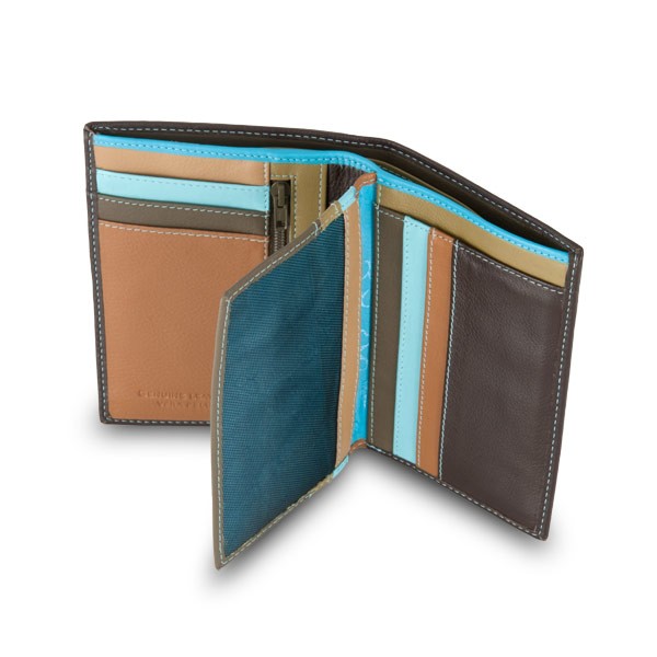 DuDu Mans leather folding wallet with inner zip - Dark Brown