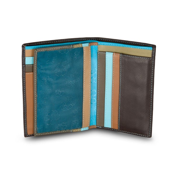 DuDu Mans leather folding wallet with inner zip - Dark Brown