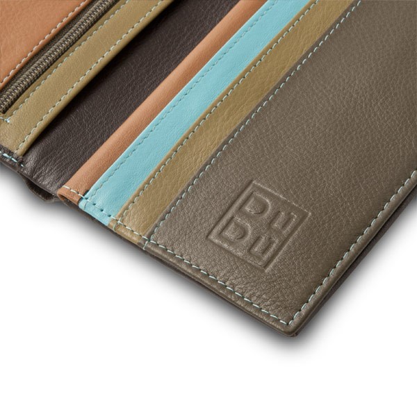 DuDu Mans leather folding wallet with inner zip - Dark Brown