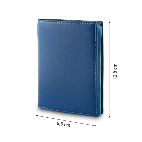 DuDu Mans leather folding wallet with inner zip - Blue