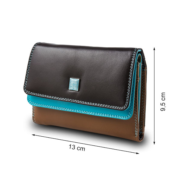 DuDu Leather multi color wallet with double flap - Dark Brown