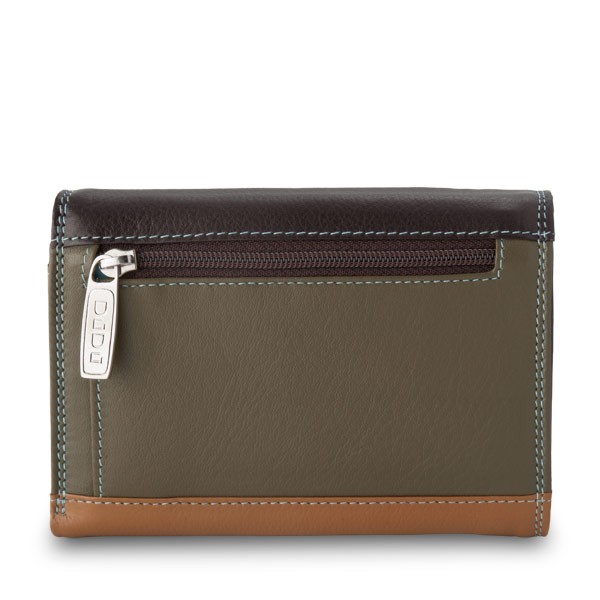 DuDu Leather multi color wallet with double flap - Dark Brown