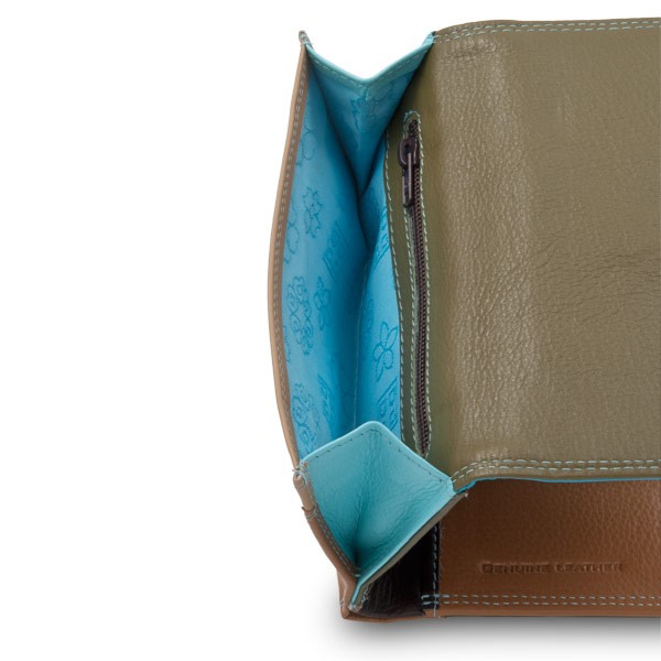DuDu Leather multi color wallet with double flap - Dark Brown