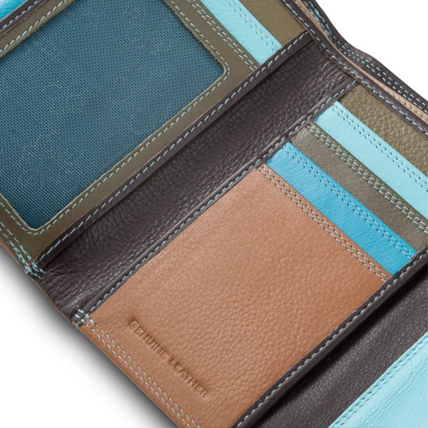 DuDu Leather multi color wallet with double flap - Dark Brown