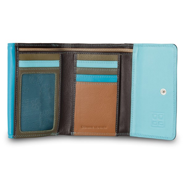 DuDu Leather multi color wallet with double flap - Dark Brown