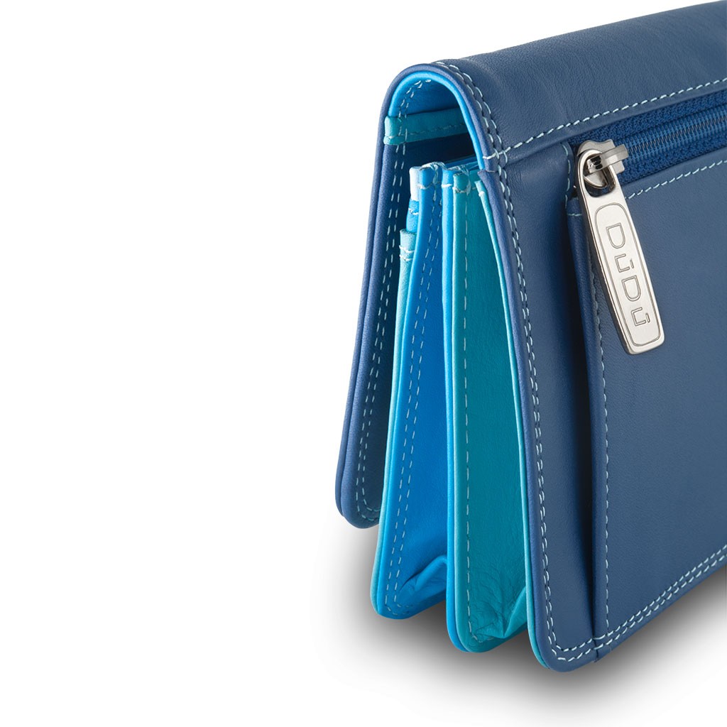 dudu womans leather multi color wallet with flap - blue
