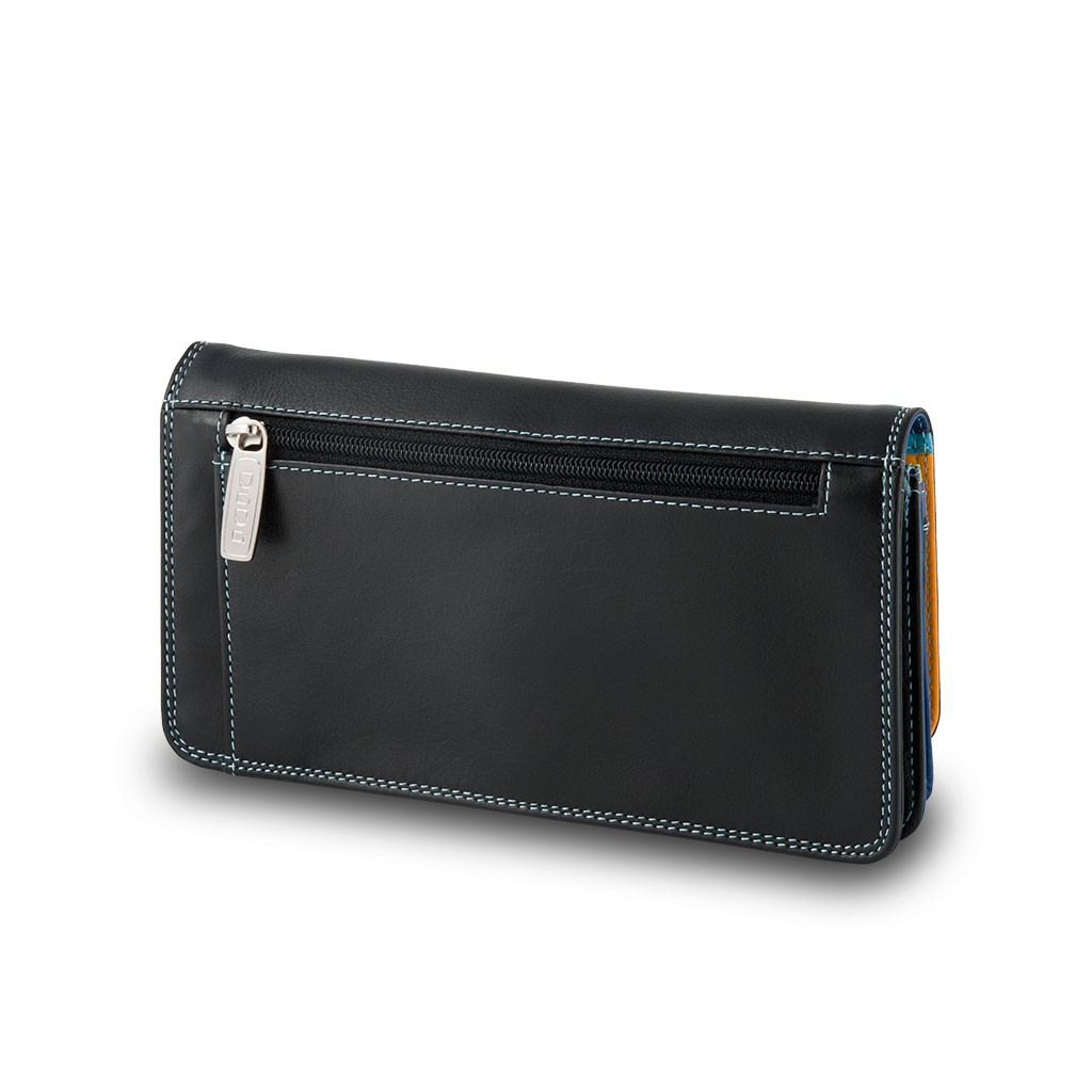 DuDu Womans leather multi color wallet with flap - Black