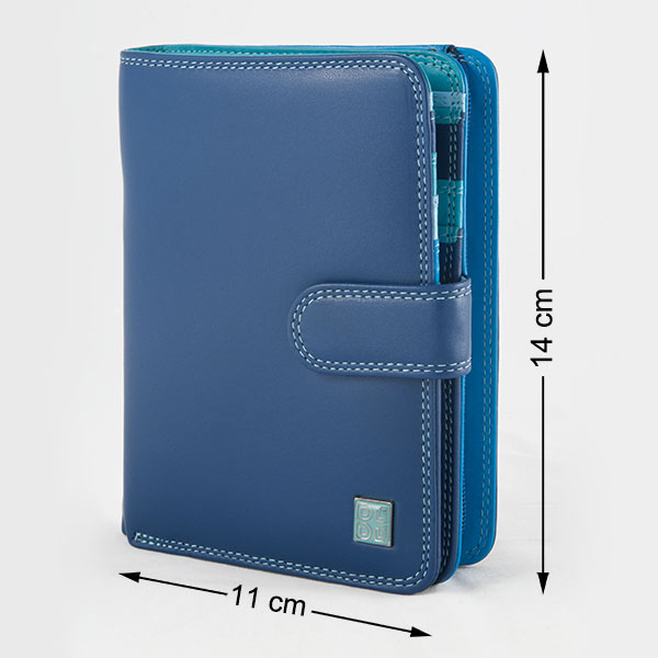 DuDu Leather multi color wallet with external coin carrier - Blue