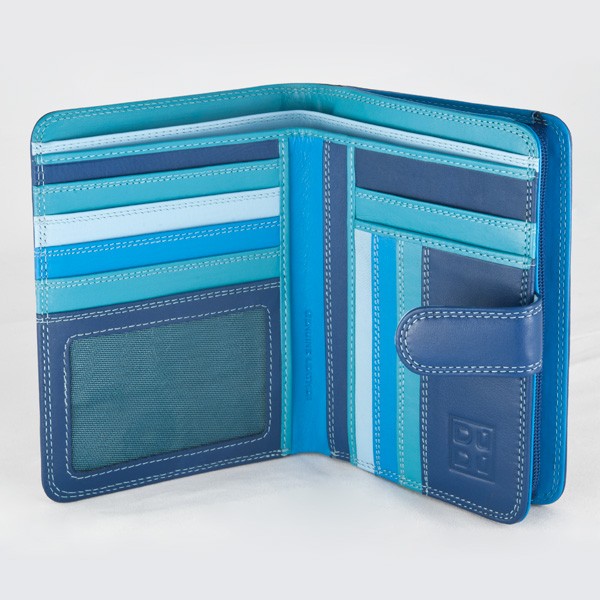 DuDu Leather multi color wallet with external coin carrier - Blue