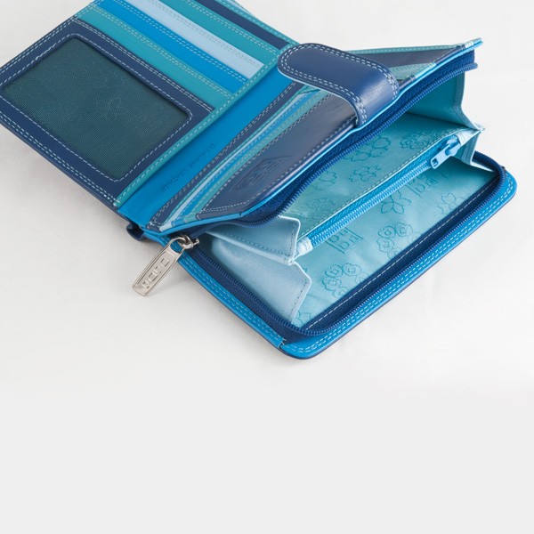 DuDu Leather multi color wallet with external coin carrier - Blue