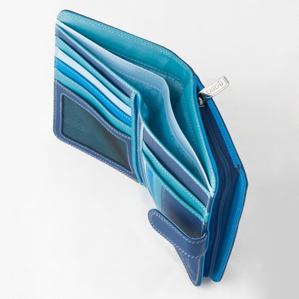 DuDu Leather multi color wallet with external coin carrier - Blue