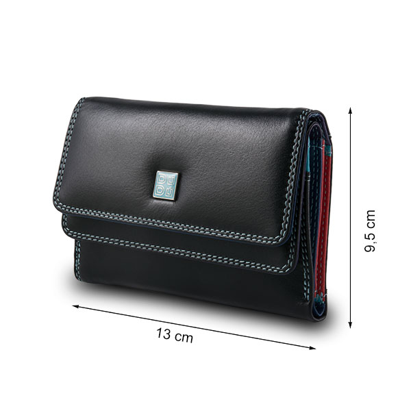 DuDu Leather multi color wallet with double flap - Black