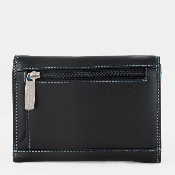 DuDu Leather multi color wallet with double flap - Black