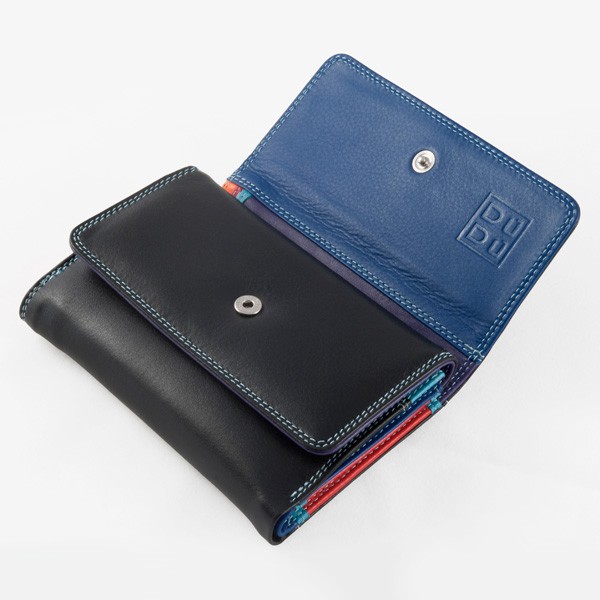 DuDu Leather multi color wallet with double flap - Black