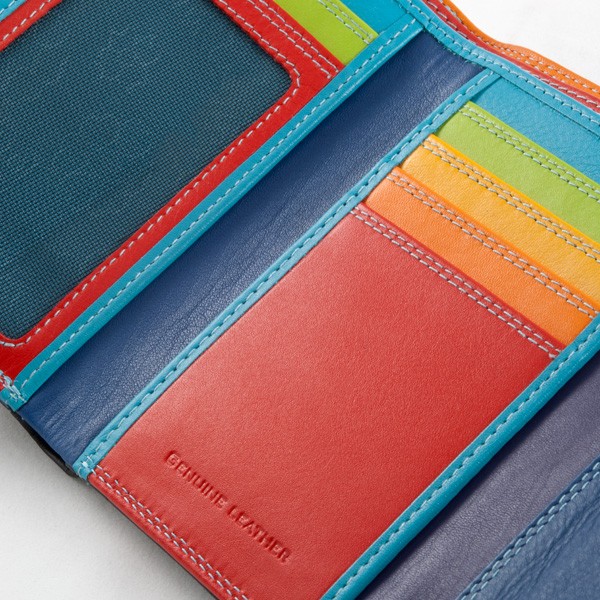 DuDu Leather multi color wallet with double flap - Black