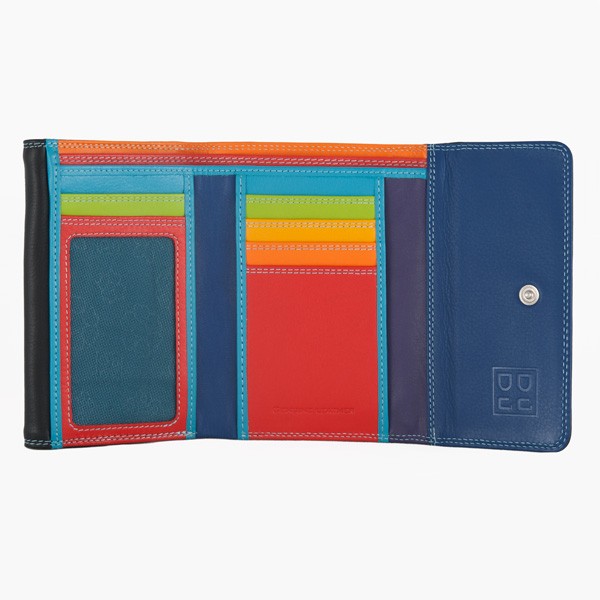 DuDu Leather multi color wallet with double flap - Black