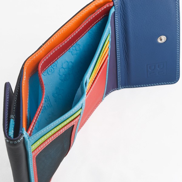 DuDu Leather multi color wallet with double flap - Black
