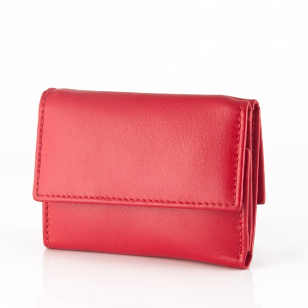 dv Small leather wallet with coin purse and double closure - Red