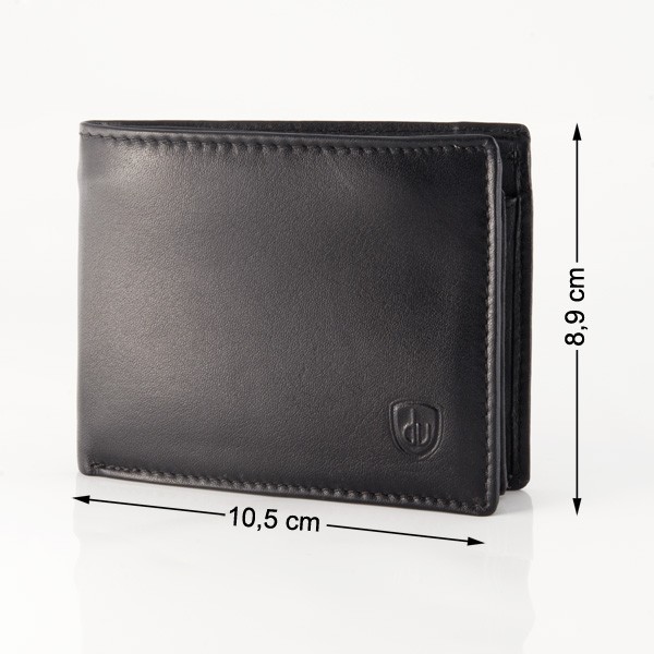 dv Leather wallet with coin purse and inside secret zip compartment - Black