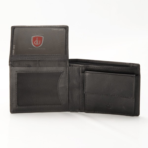 dv Leather wallet with coin purse and inside secret zip compartment - Black