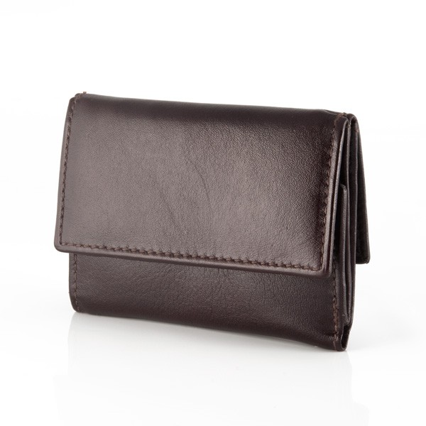 dv Small leather wallet with coin purse and double closure - Dark Brown