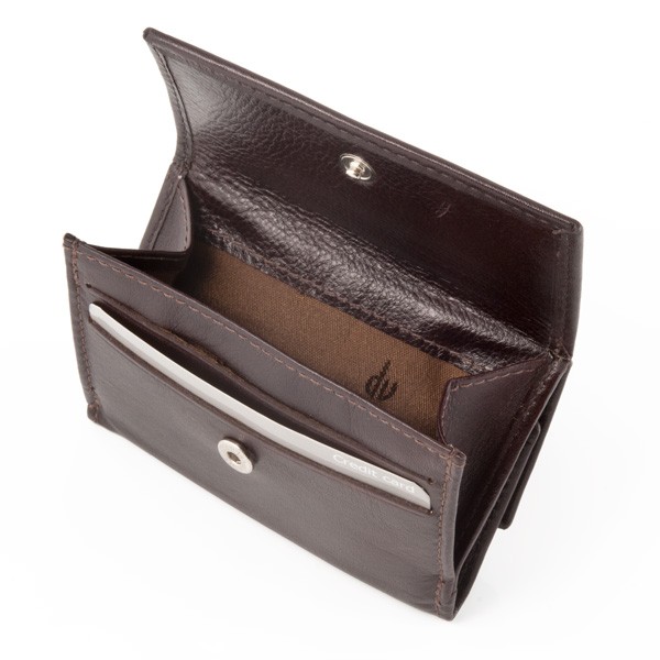 dv Small leather wallet with coin purse and double closure - Dark Brown