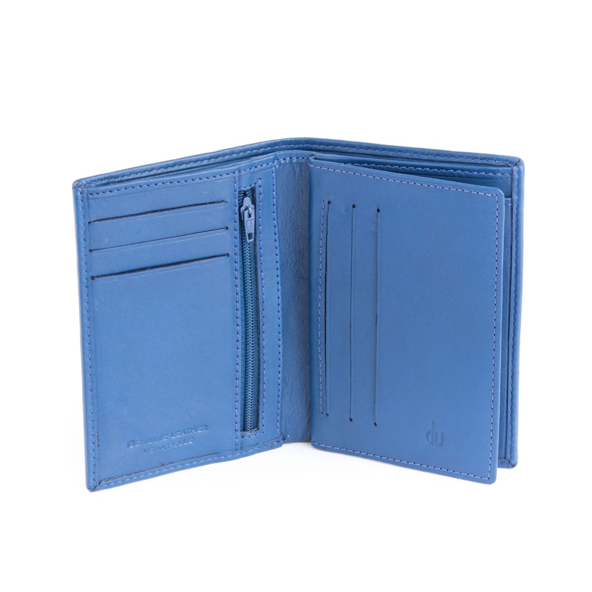 DV Leather Classic Wallet with Coin Purse and Inside Flap Blue