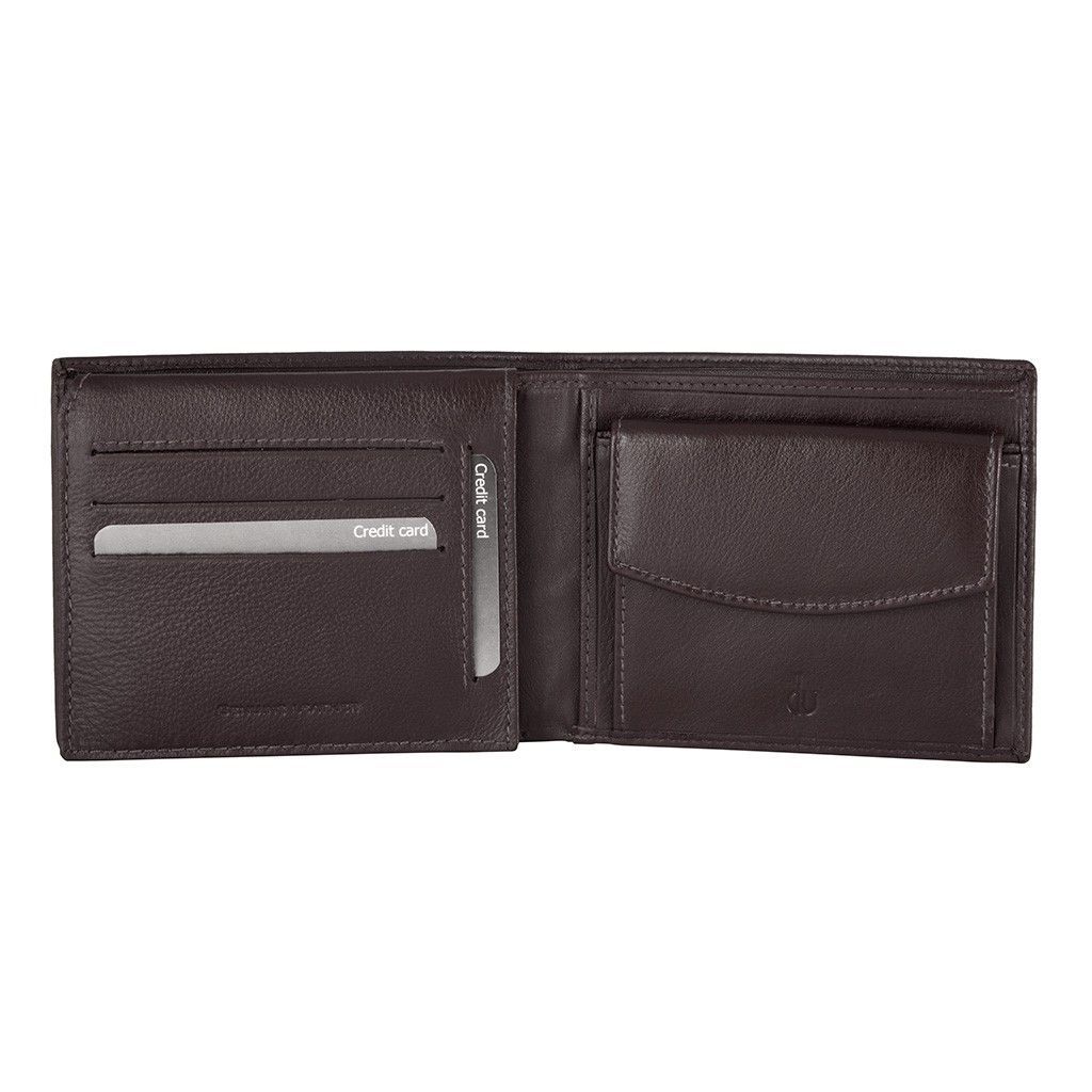 dv RFID Leather classic wallet with coin purse and inside flap - Dark Brown