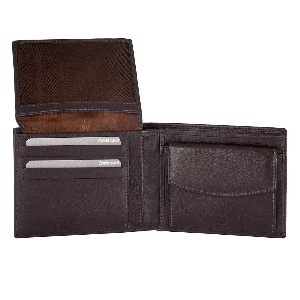 dv RFID Leather classic wallet with coin purse and inside flap - Dark Brown