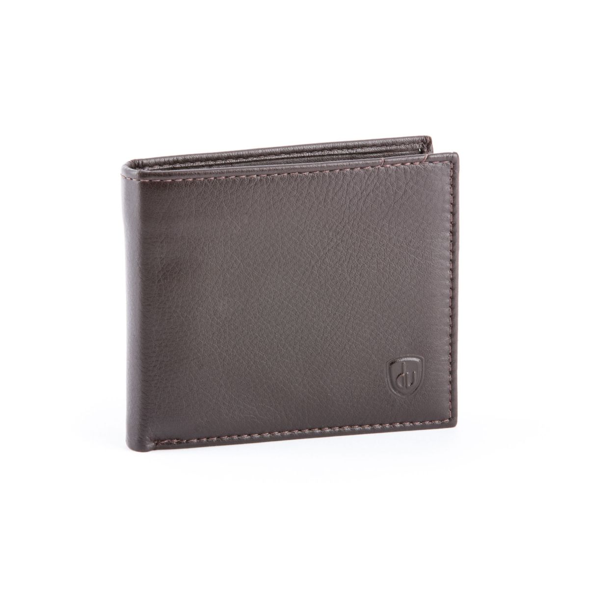 dv Compact Leather Wallet With Coin Pocket - Dark Brown