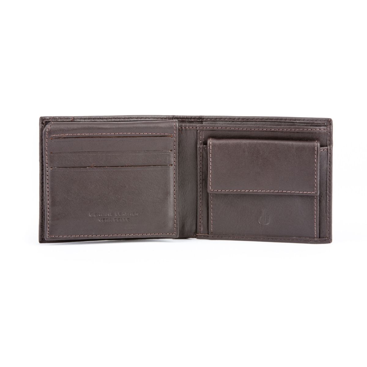 dv Compact Leather Wallet With Coin Pocket - Dark Brown