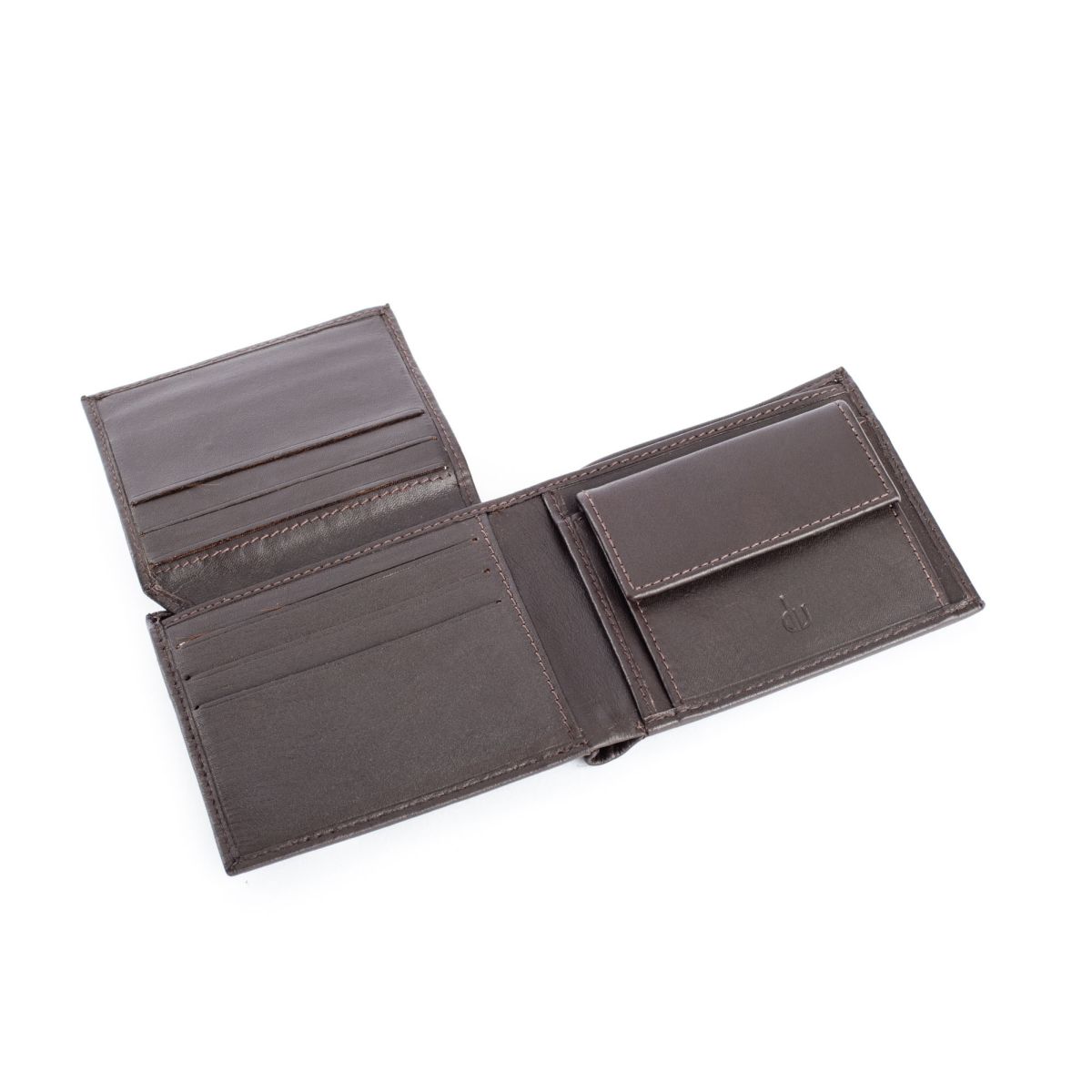 dv Compact Leather Wallet With Coin Pocket - Dark Brown