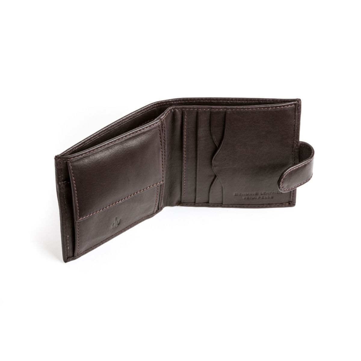 dv Men's Leather Wallet With Snap Closure - Dark Brown