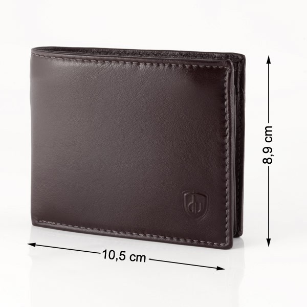 dv Leather wallet with coin purse and inside secret zip compartment - Dark Brown