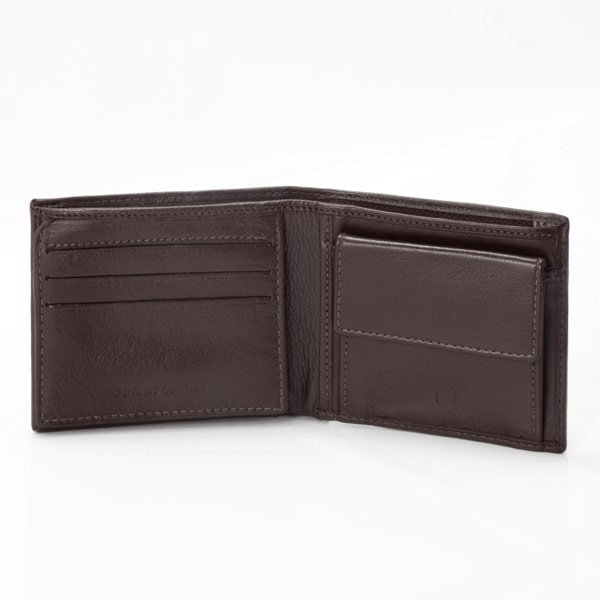 dv Leather wallet with coin purse and inside secret zip compartment - Dark Brown